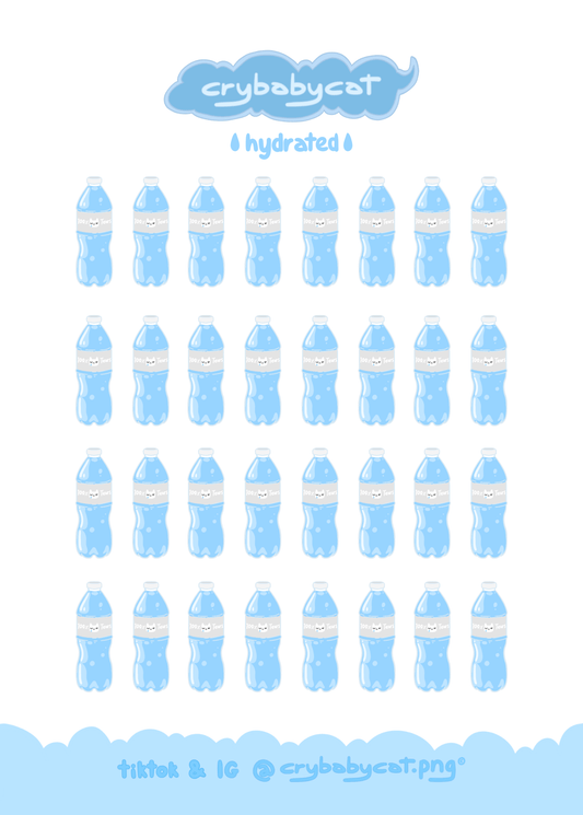 100% Tears Water Bottle Mini Sticker Sheet - CrybabyCat Studio