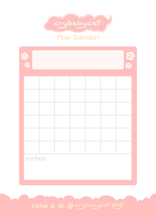 Blank Calendar Mini Sticker Sheet - CrybabyCat Studio