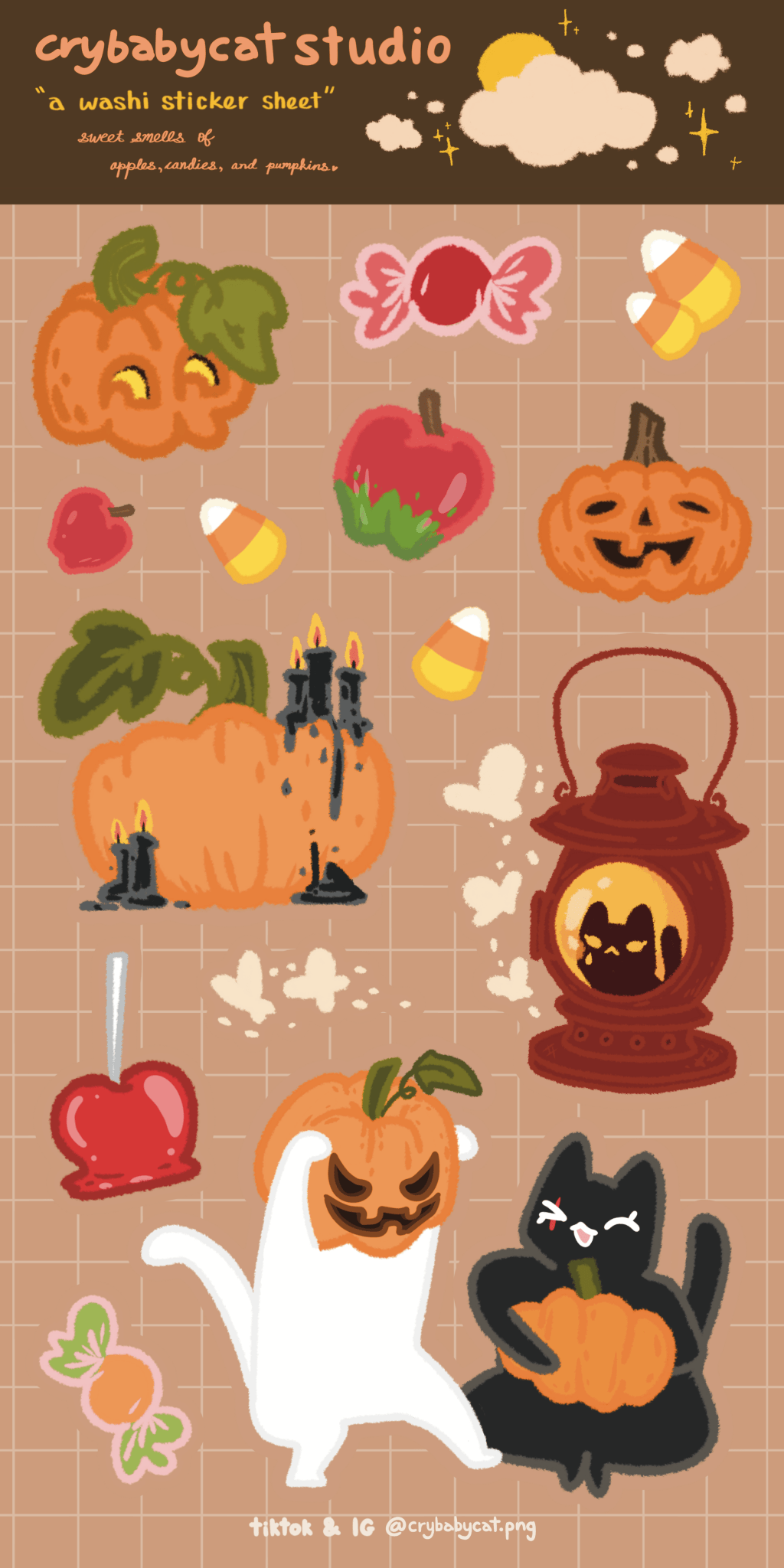 Pumpkin Fest π - Washi Sticker Sheet - CrybabyCat Studio
