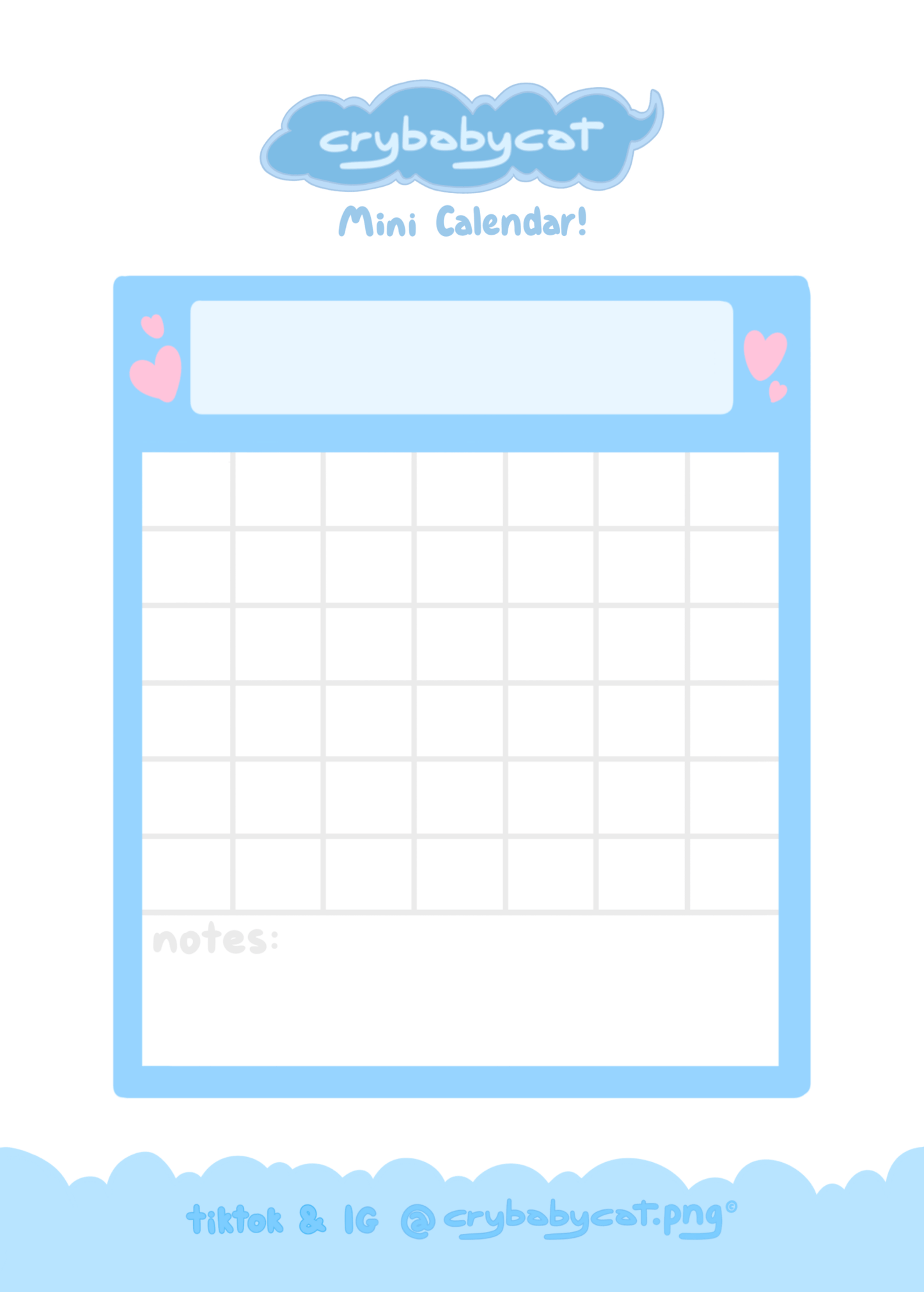 Blank Calendar Mini Sticker Sheet - CrybabyCat Studio