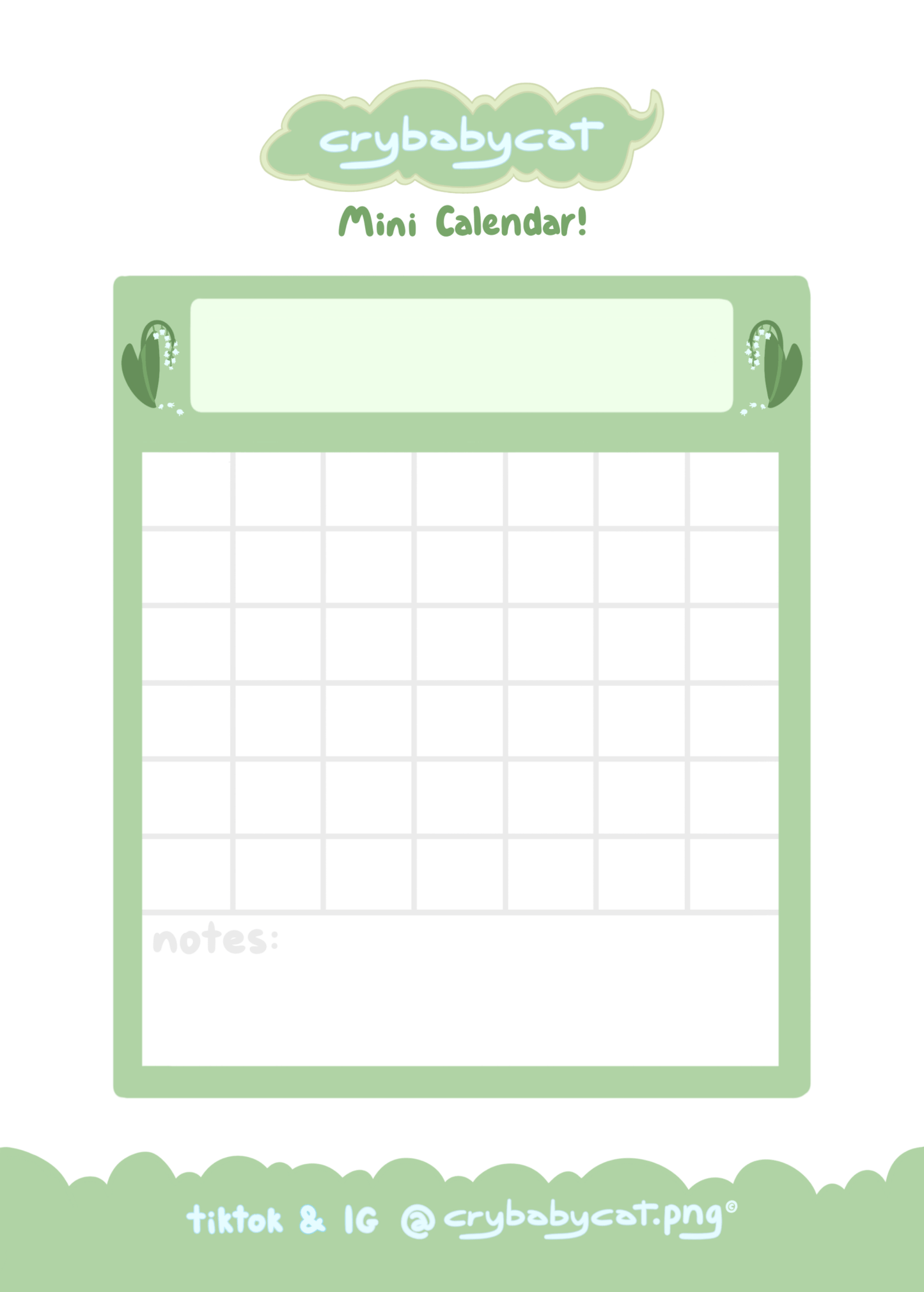 Blank Calendar Mini Sticker Sheet - CrybabyCat Studio