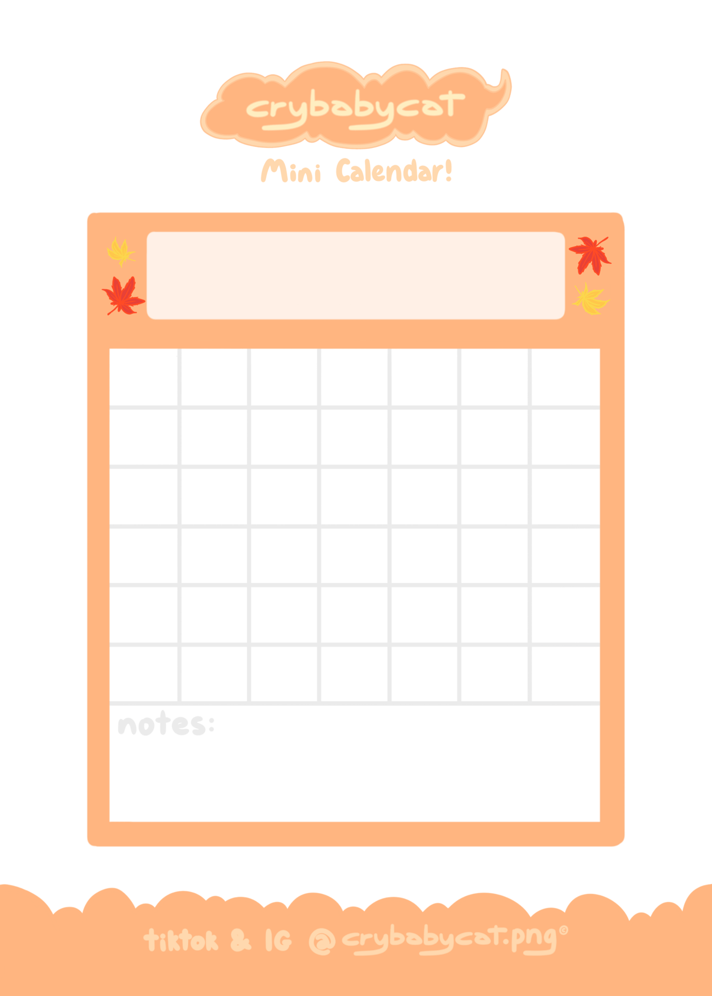 Blank Calendar Mini Sticker Sheet - CrybabyCat Studio