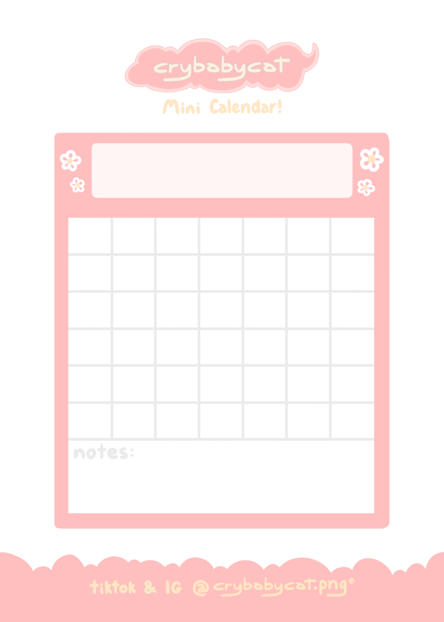 Blank Calendar Mini Sticker Sheet - CrybabyCat Studio