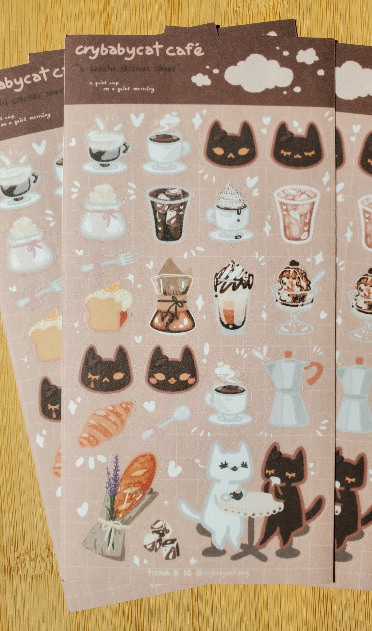 CrybabyCat Café ☕ - Washi Sticker Sheet - CrybabyCat Studio