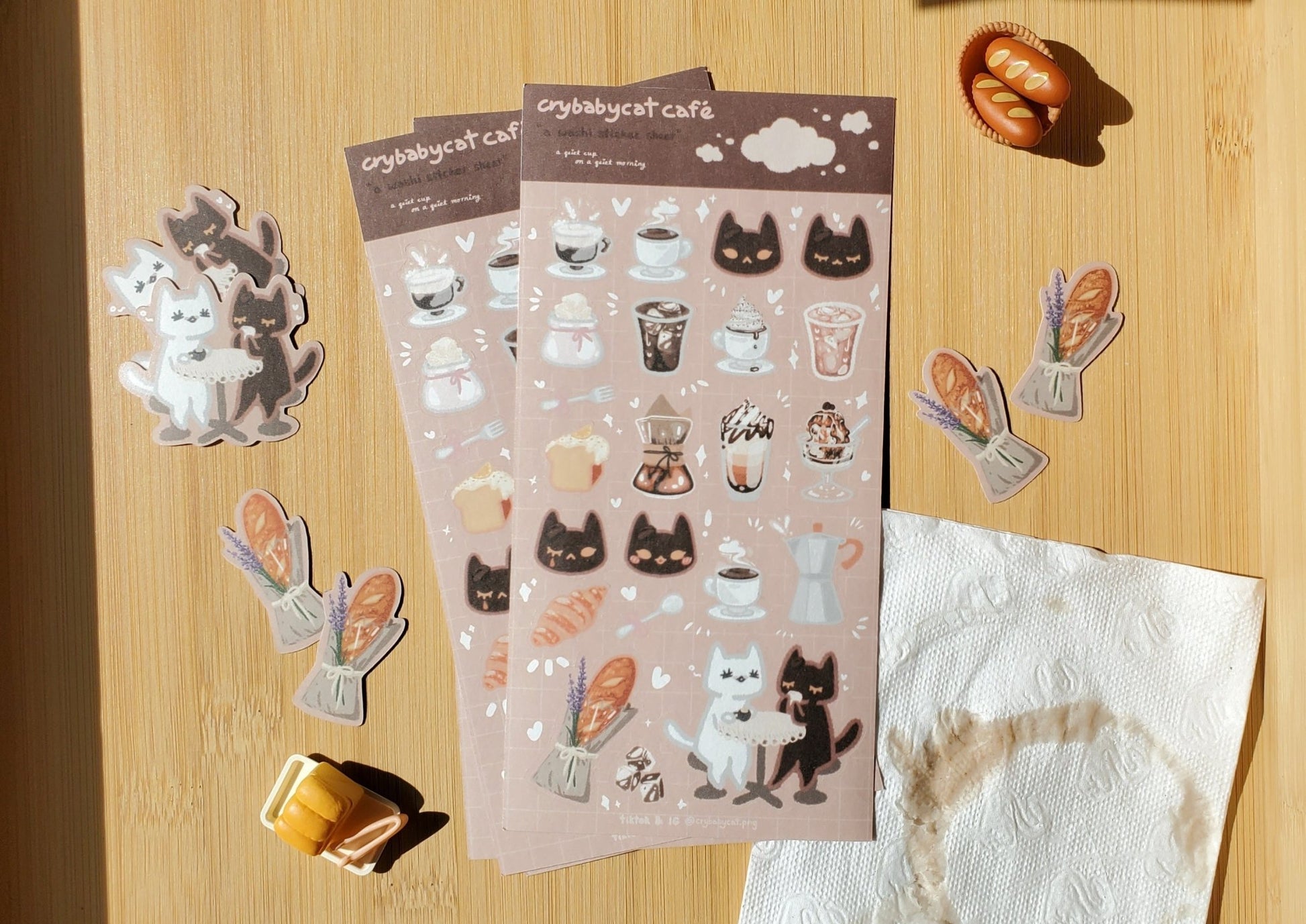 CrybabyCat Café ☕ - Washi Sticker Sheet - CrybabyCat Studio