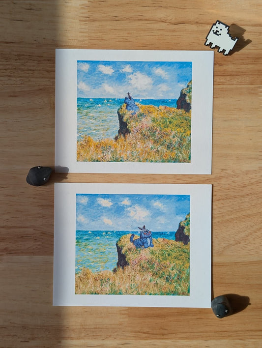 Derpy (and Sussie) in The Cliff Walk at Pourville | 1882 Claude Monet Print - CrybabyCat Studio