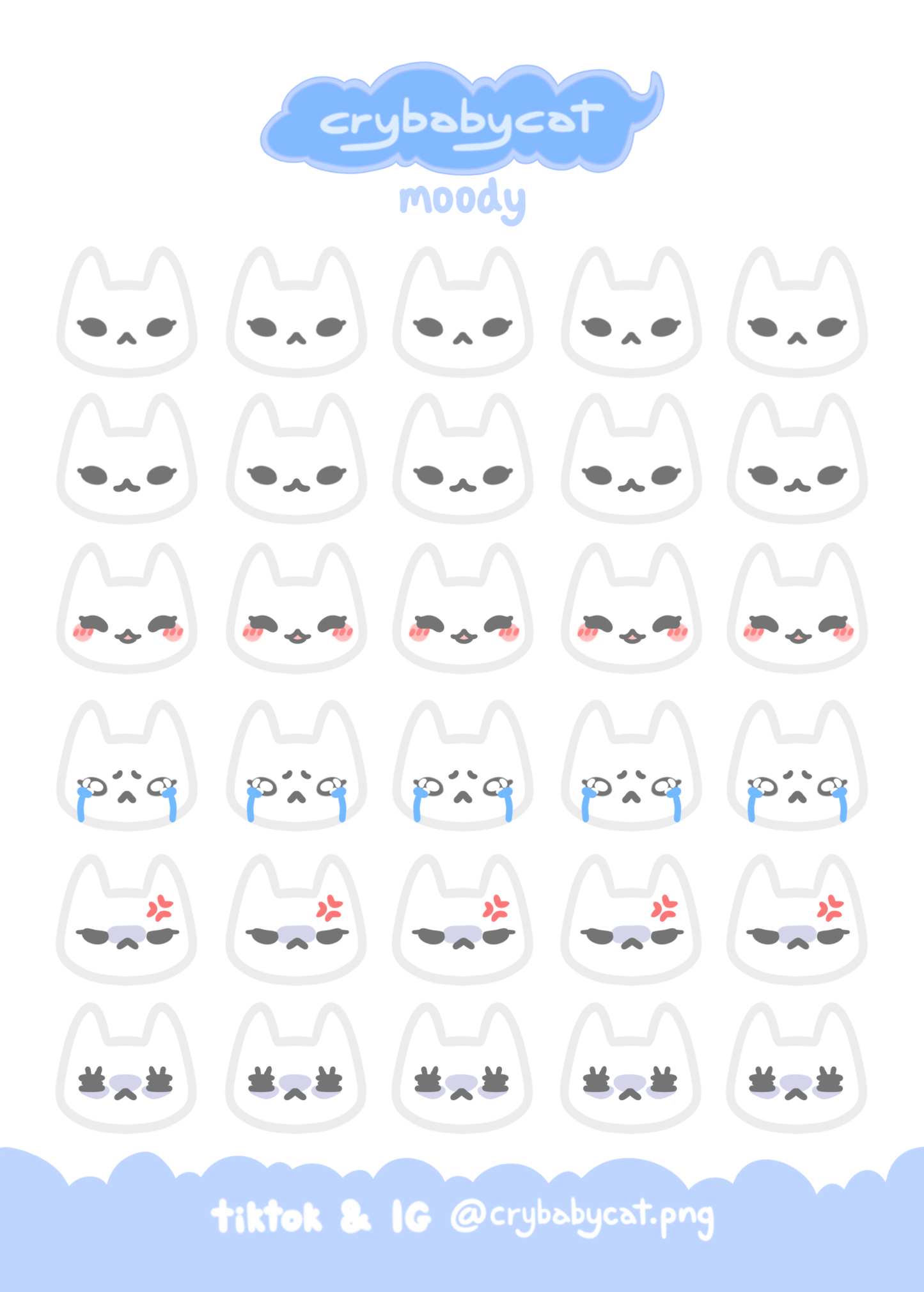 Moody - Mini Sticker Sheet - CrybabyCat Studio