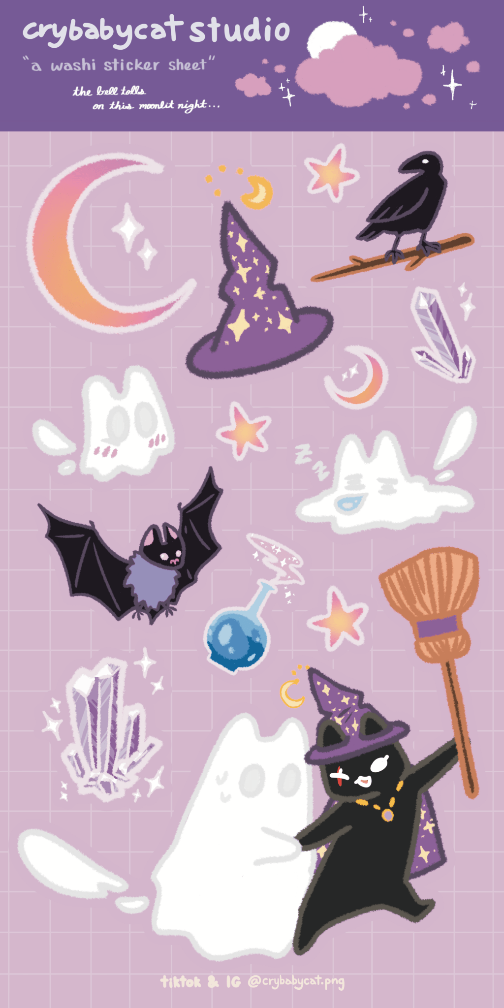 Spooks & Witches 👻🔮 - Washi Sticker Sheet - CrybabyCat Studio