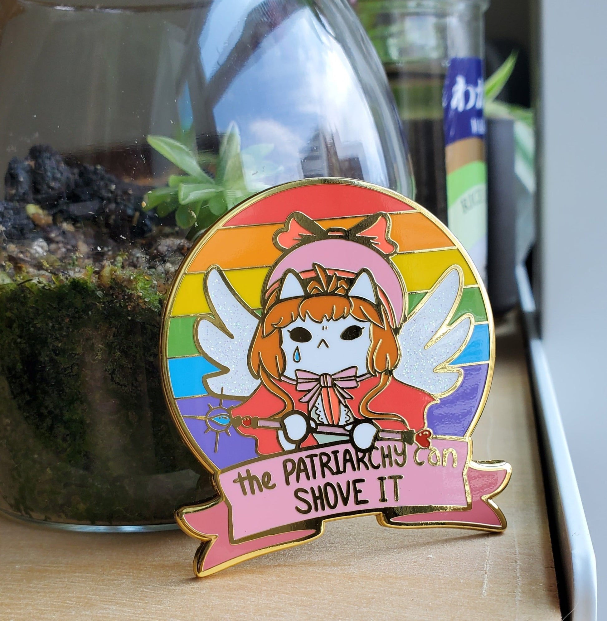 The Patriarchy Can Shove it - Pride 🏳️‍🌈 2024 Enamel Pin - CrybabyCat Studio