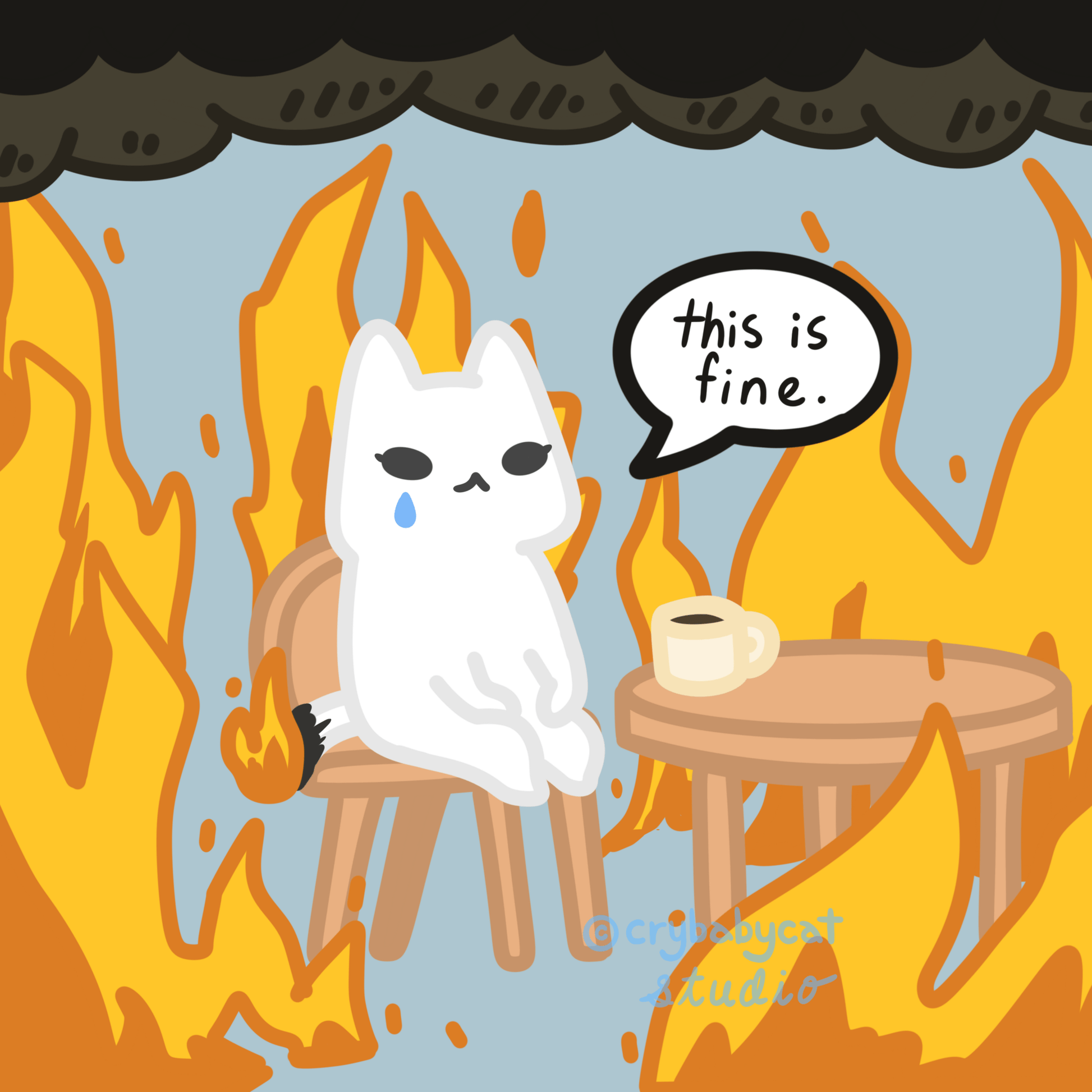 This is fine. Parody Sticker - CrybabyCat Studio